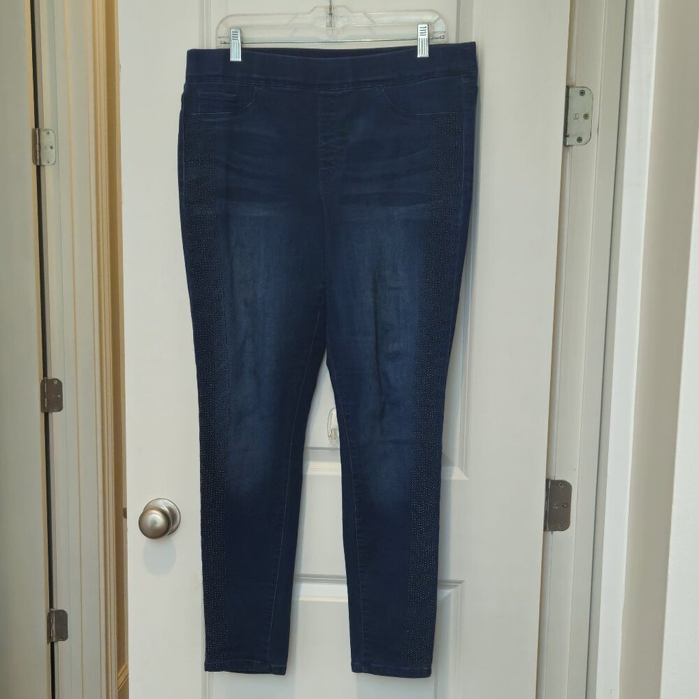 BANDOLINO blue  pull-on jeggings/jeans with black "studs" down the sides Size 14